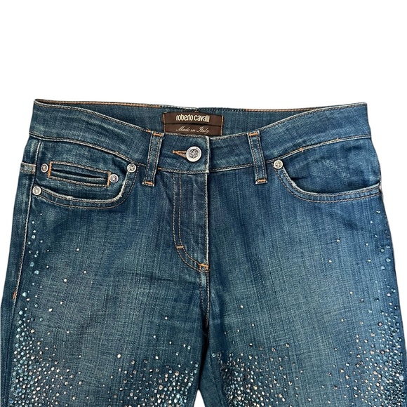 ROBERTO CAVALLI DIAMOND/ RHINESTONES EMBELLISHED BLUE JEANS SIZE IT40/US Medium - Picture 3 of 12